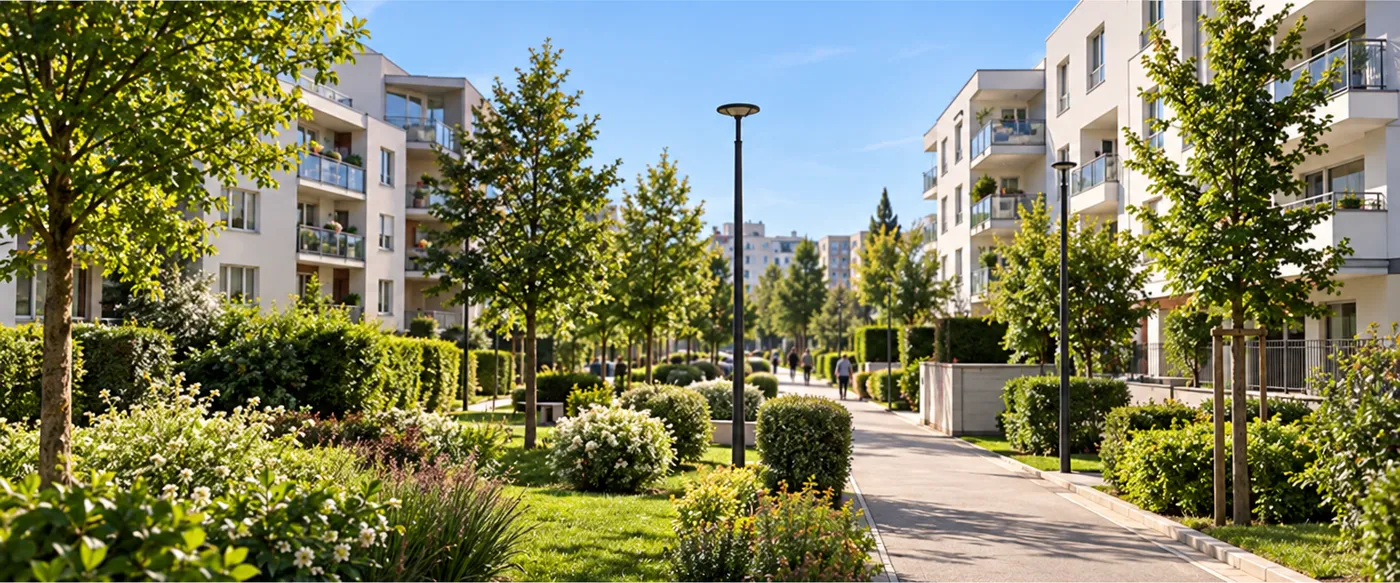Rue résidentielle arborée bordée de résidences, dans le Val-de-Marne